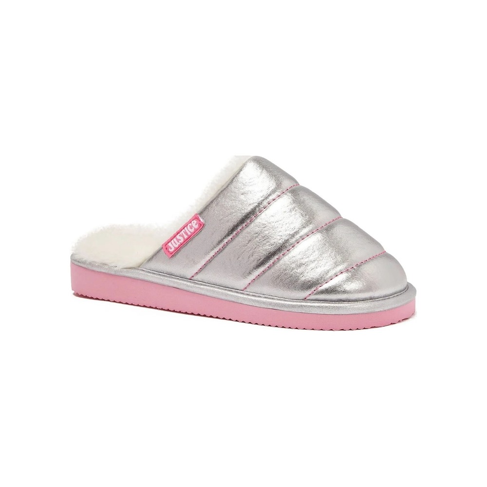 Justice Girls Slip On Scuff Slippers Size 6 Outdoor/ Indoor Metallic